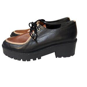 Bocage Womens Black Tan Chunky Oxford Shoes Size 40 Leather Lace-Up Platform Sol